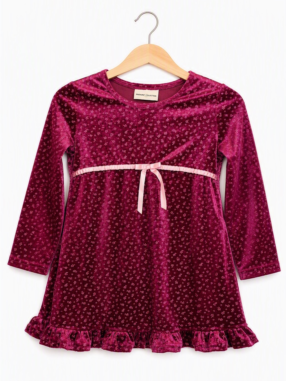 Vintage Premiere Collection Burgundy Velvet Floral Dress 24in Waist Long Sleeve